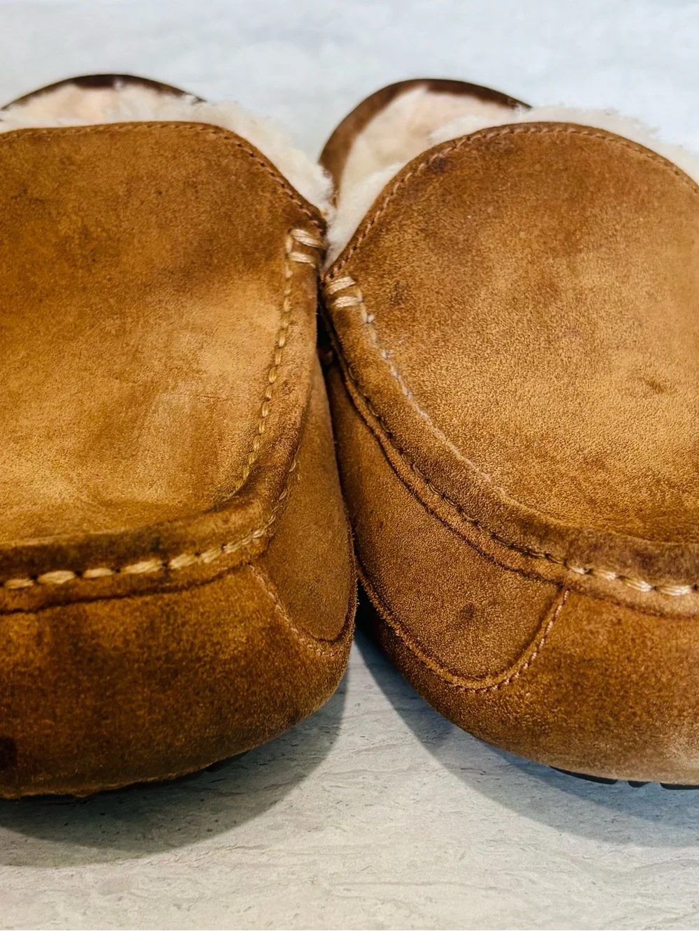 UGG Men's Chestnut Brown Suede Shearling-Lined Slip-Ons
